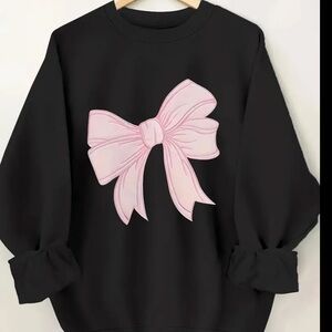 Women's Black Sweatshirt with Pink Bow Graphic